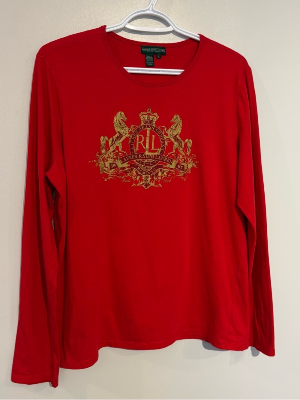 Ralph Lauren Long Sleeve shirt RL Horses Gold Crest logo XL